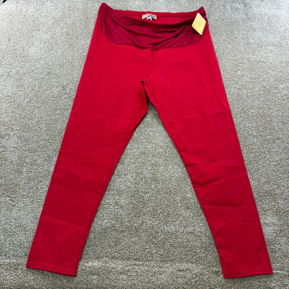 Hybrid & Company Womens 1X Red Maternity Over Belly Slim Leg Pants NEW Office